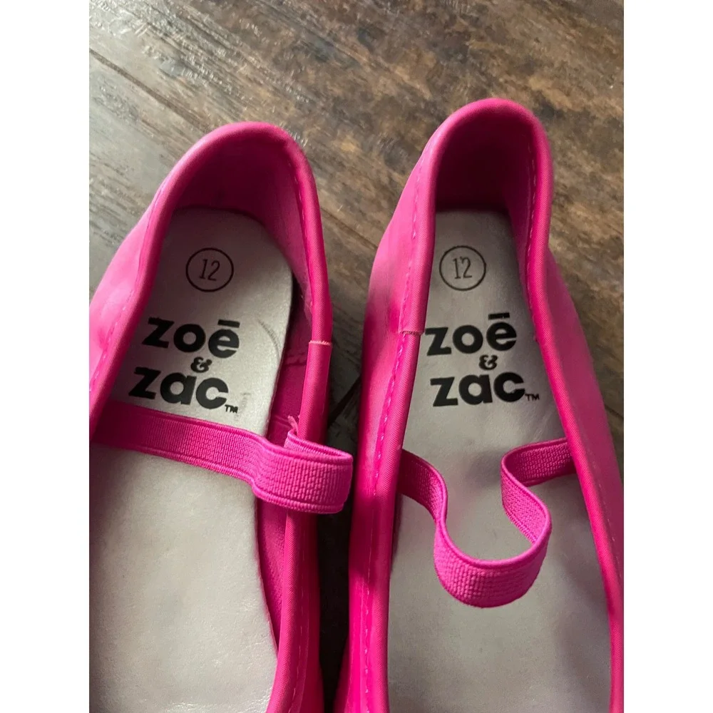 Zoe & Zac Ballet Flats Girls Size 12 Pink Bow Elastic Strap Dress Shoes